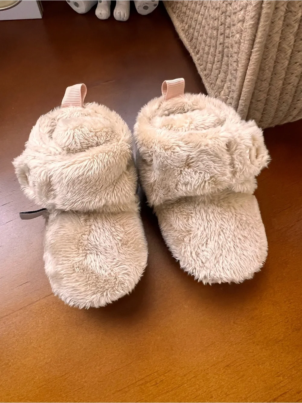 Soft Beige Plush Baby Booties - Bearpaw